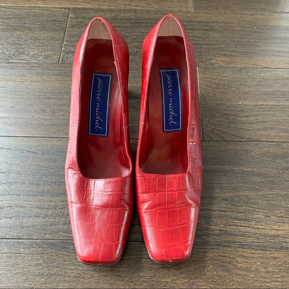 Pierre Michel Size 7 Red Leather High Heels - Picture 3 of 12
